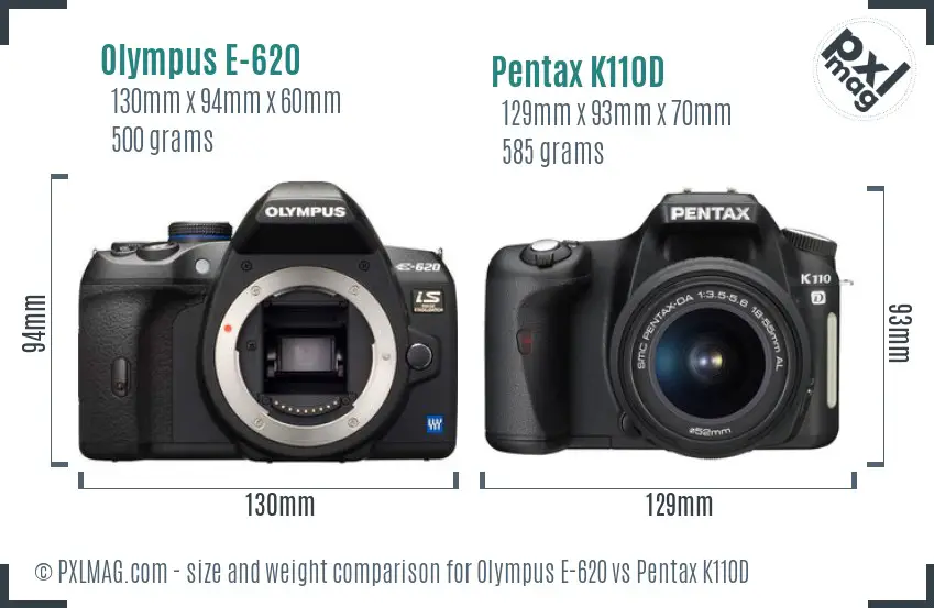 Olympus E-620 vs Pentax K110D size comparison