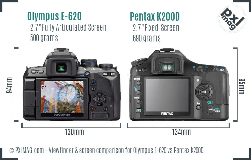 Olympus E-620 vs Pentax K200D Screen and Viewfinder comparison