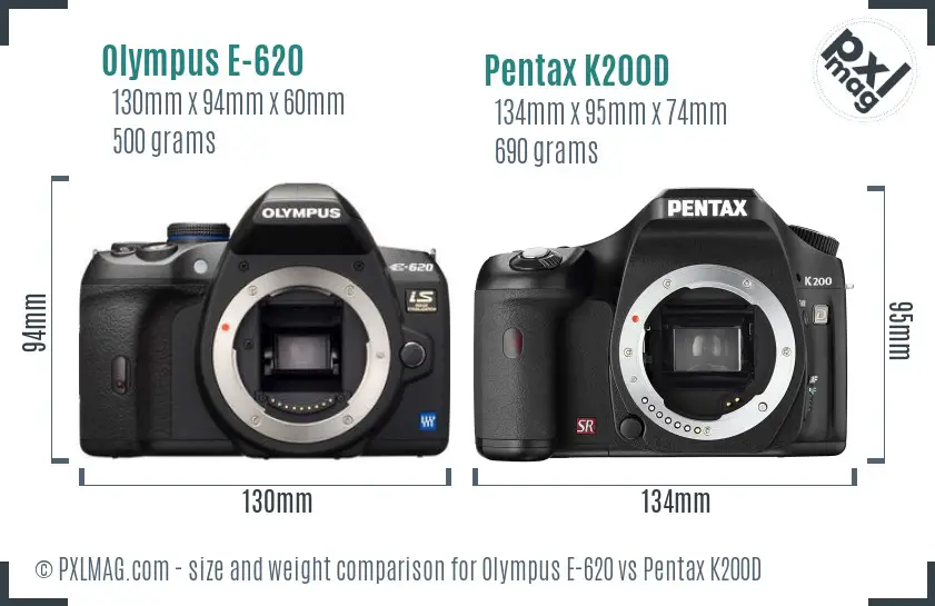 Olympus E-620 vs Pentax K200D size comparison