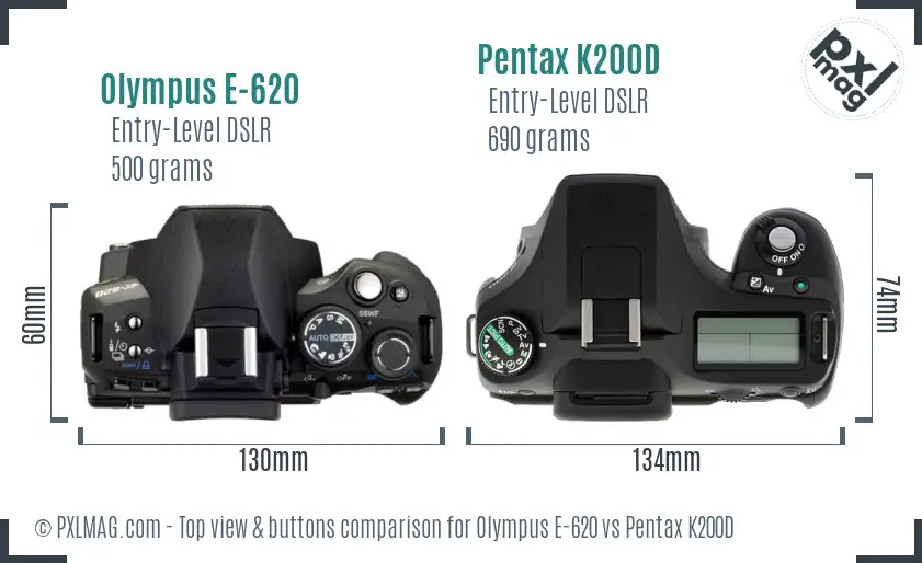 Olympus E-620 vs Pentax K200D top view buttons comparison
