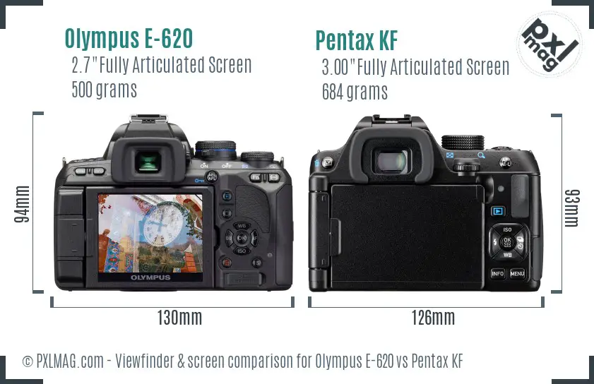 Olympus E-620 vs Pentax KF Screen and Viewfinder comparison