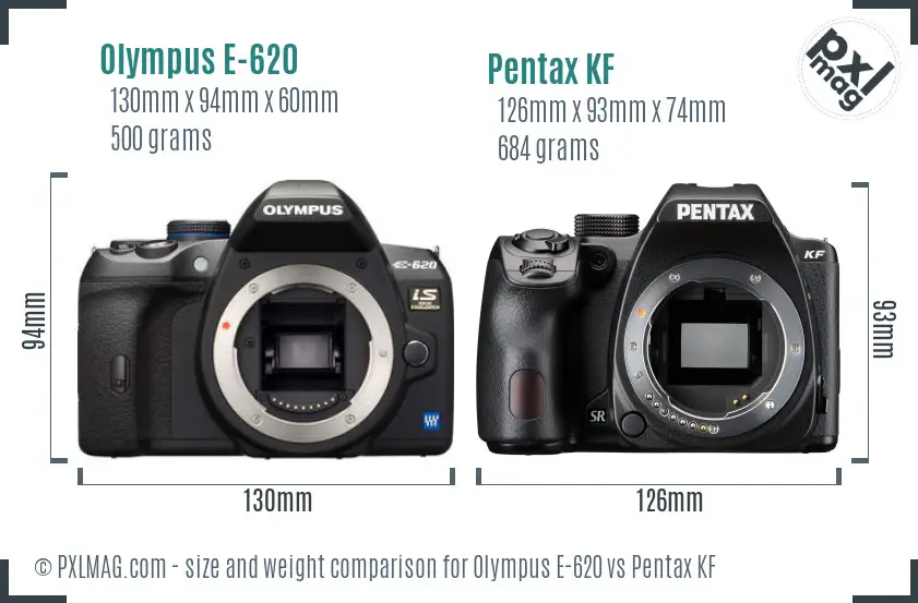 Olympus E-620 vs Pentax KF size comparison
