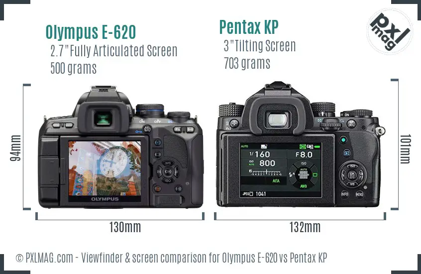 Olympus E-620 vs Pentax KP Screen and Viewfinder comparison