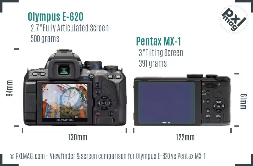 Olympus E-620 vs Pentax MX-1 Screen and Viewfinder comparison