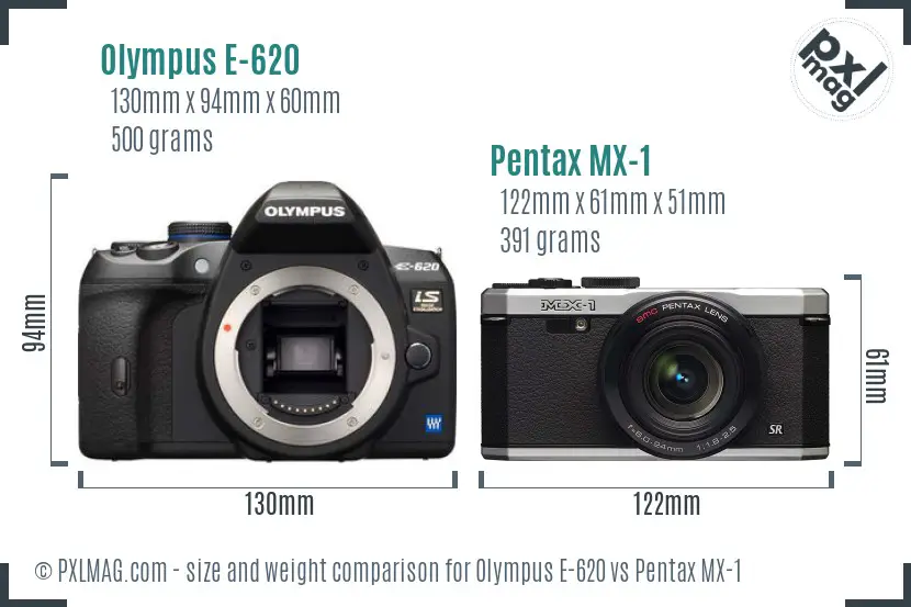 Olympus E-620 vs Pentax MX-1 size comparison