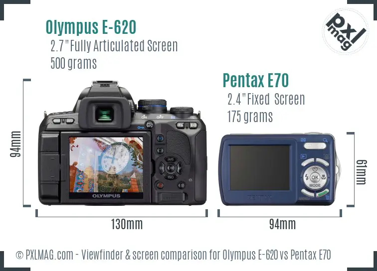 Olympus E-620 vs Pentax E70 Screen and Viewfinder comparison