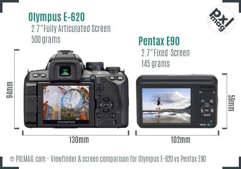 Olympus E-620 vs Pentax E90 Screen and Viewfinder comparison