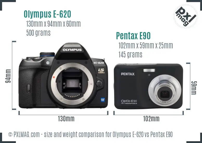 Olympus E-620 vs Pentax E90 size comparison