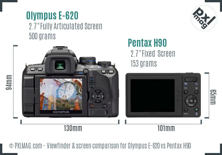 Olympus E-620 vs Pentax H90 Screen and Viewfinder comparison