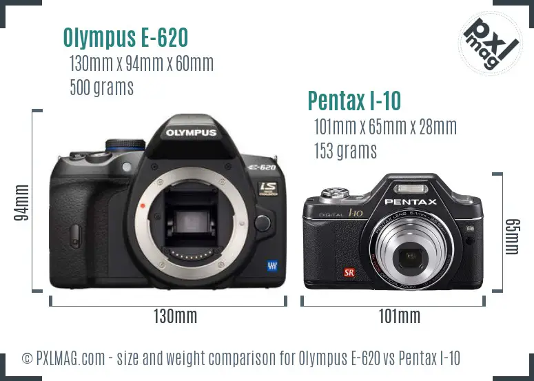 Olympus E-620 vs Pentax I-10 size comparison