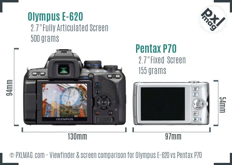 Olympus E-620 vs Pentax P70 Screen and Viewfinder comparison