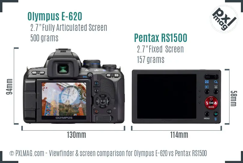 Olympus E-620 vs Pentax RS1500 Screen and Viewfinder comparison