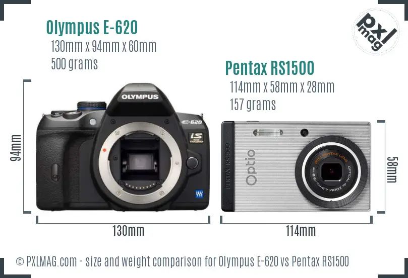 Olympus E-620 vs Pentax RS1500 size comparison