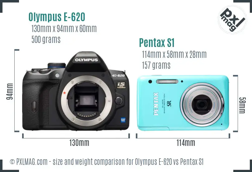 Olympus E-620 vs Pentax S1 size comparison