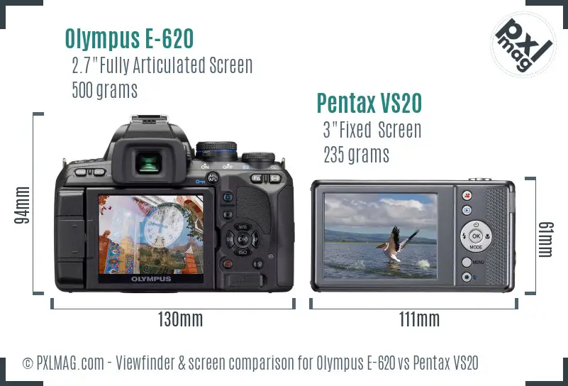 Olympus E-620 vs Pentax VS20 Screen and Viewfinder comparison