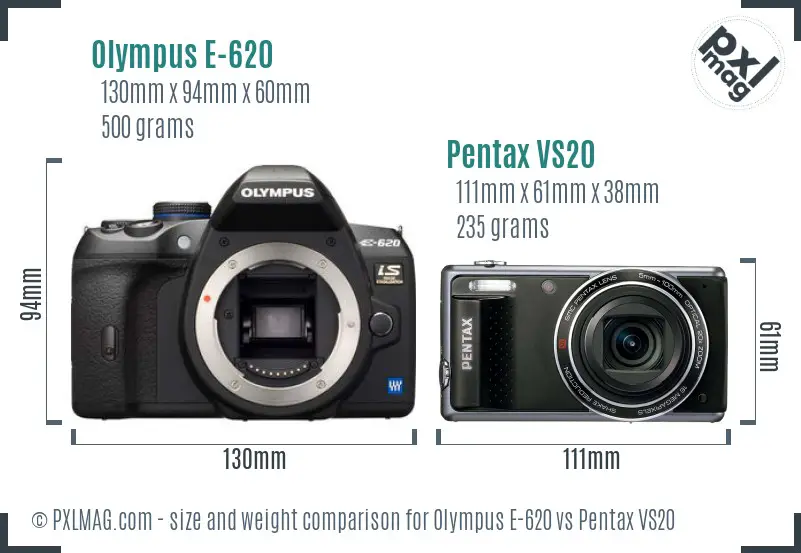 Olympus E-620 vs Pentax VS20 size comparison