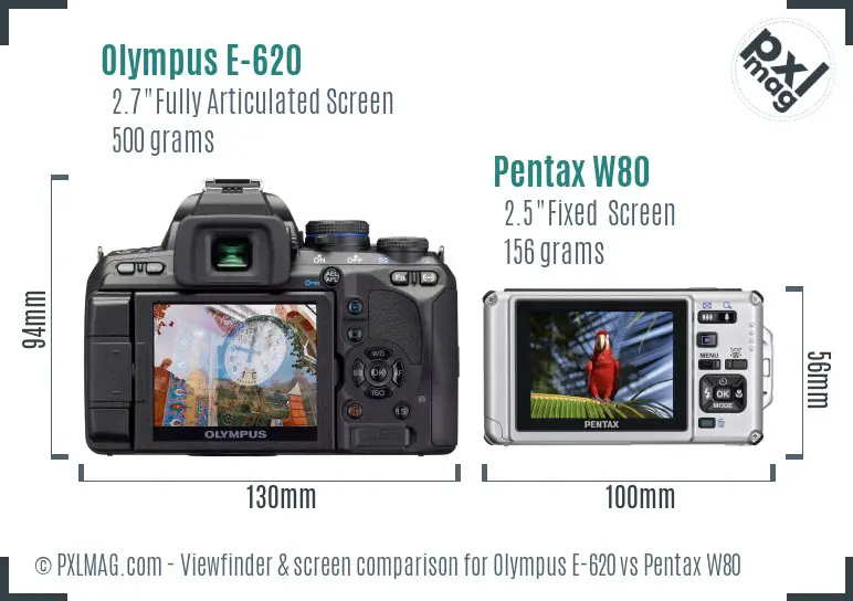 Olympus E-620 vs Pentax W80 Screen and Viewfinder comparison