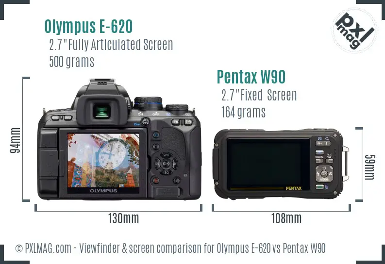 Olympus E-620 vs Pentax W90 Screen and Viewfinder comparison