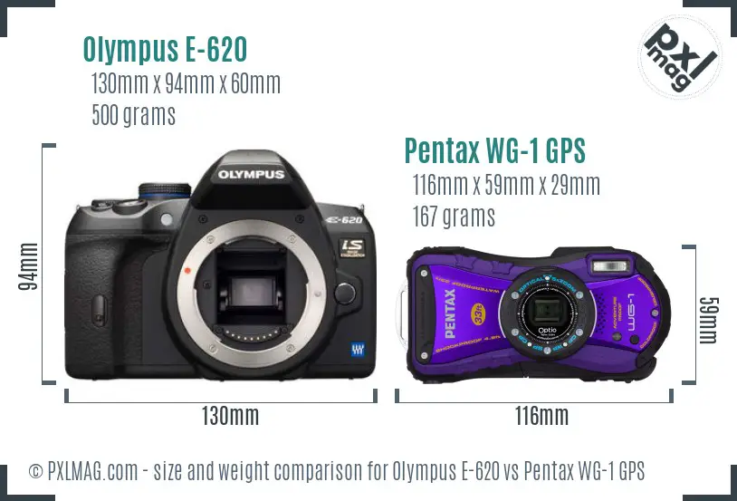 Olympus E-620 vs Pentax WG-1 GPS size comparison