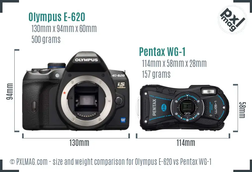 Olympus E-620 vs Pentax WG-1 size comparison