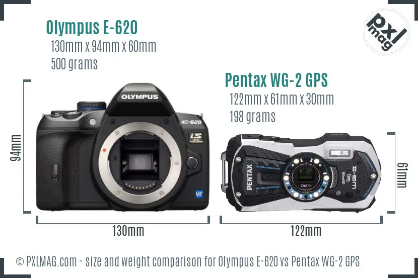 Olympus E-620 vs Pentax WG-2 GPS size comparison