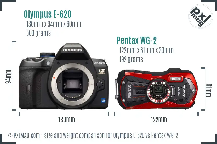 Olympus E-620 vs Pentax WG-2 size comparison