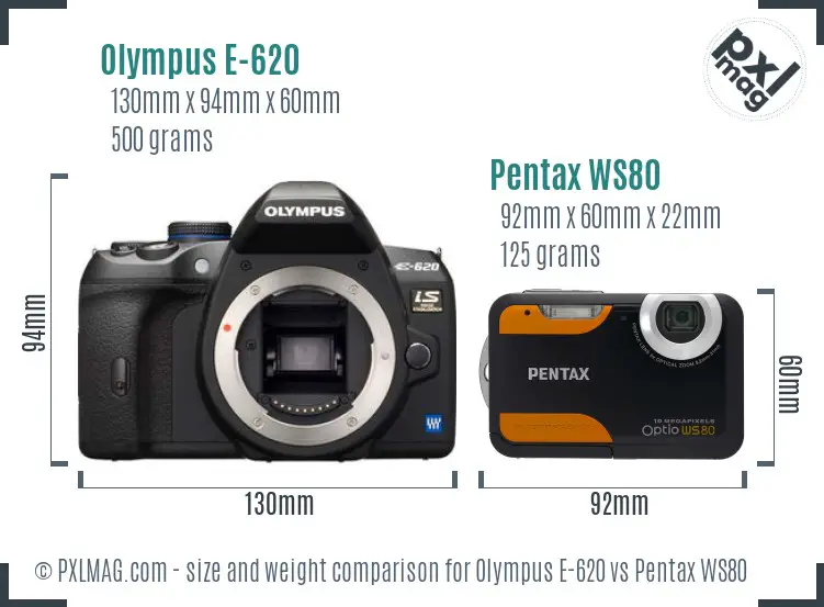 Olympus E-620 vs Pentax WS80 size comparison