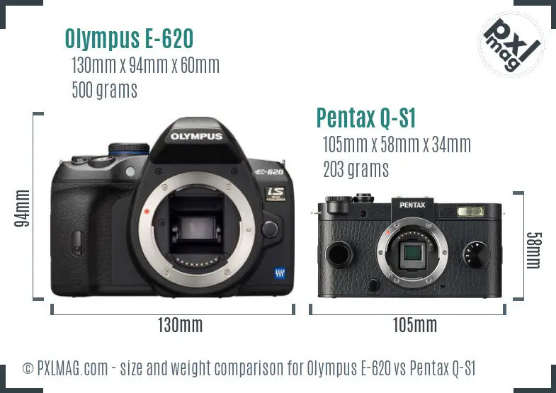 Olympus E-620 vs Pentax Q-S1 size comparison