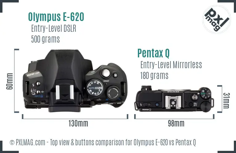 Olympus E-620 vs Pentax Q top view buttons comparison