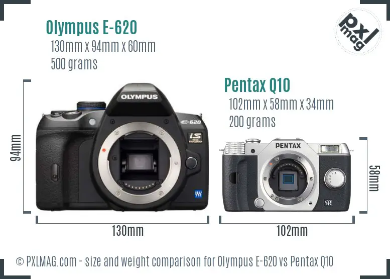 Olympus E-620 vs Pentax Q10 size comparison