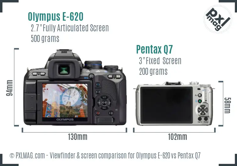 Olympus E-620 vs Pentax Q7 Screen and Viewfinder comparison