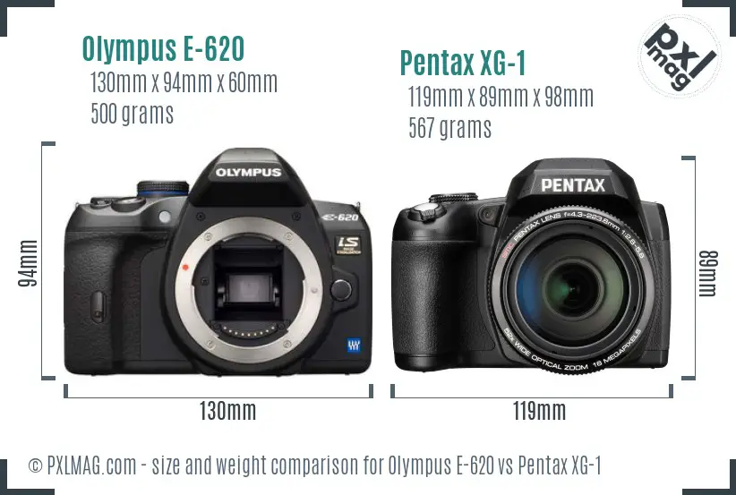 Olympus E-620 vs Pentax XG-1 size comparison