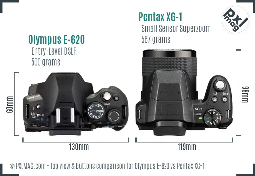 Olympus E-620 vs Pentax XG-1 top view buttons comparison