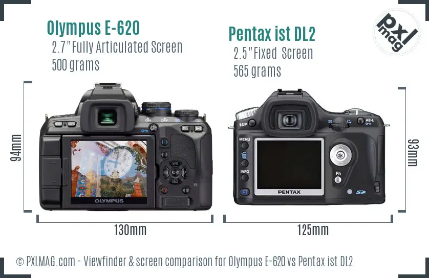 Olympus E-620 vs Pentax ist DL2 Screen and Viewfinder comparison