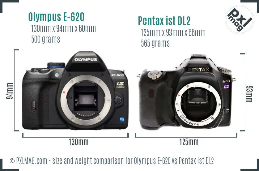 Olympus E-620 vs Pentax ist DL2 size comparison