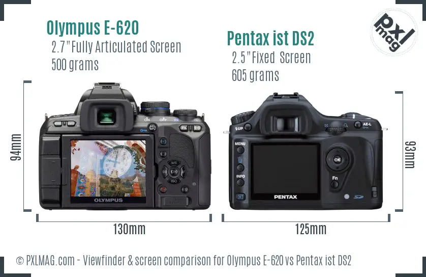 Olympus E-620 vs Pentax ist DS2 Screen and Viewfinder comparison