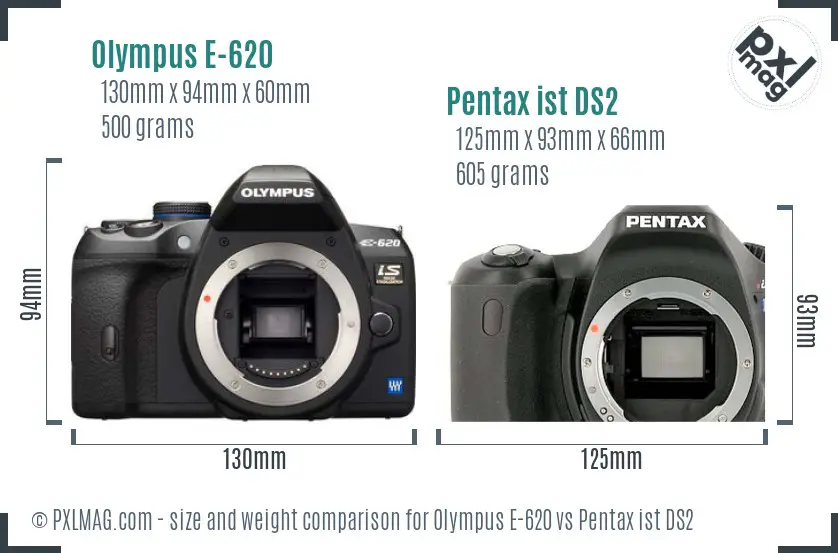 Olympus E-620 vs Pentax ist DS2 size comparison