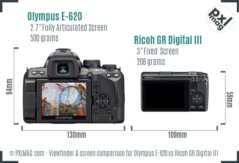 Olympus E-620 vs Ricoh GR Digital III Screen and Viewfinder comparison Olympus E-620 vs Ricoh GR Digital III Screen and Viewfinder comparison
