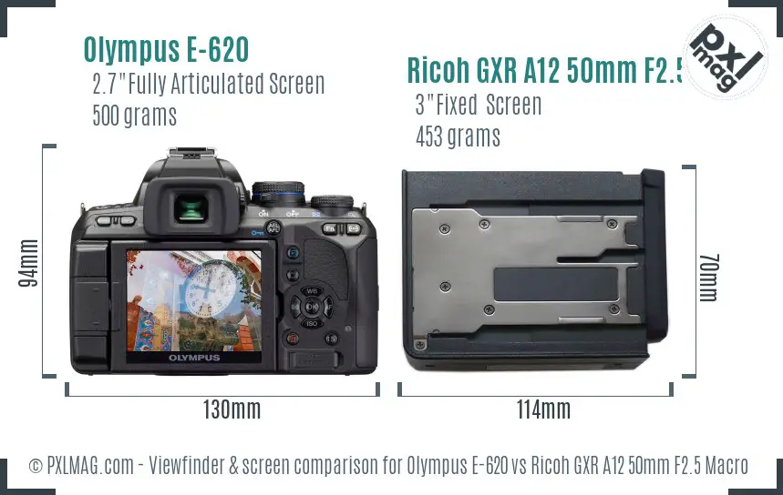 Olympus E-620 vs Ricoh GXR A12 50mm F2.5 Macro Screen and Viewfinder comparison