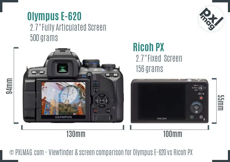 Olympus E-620 vs Ricoh PX Screen and Viewfinder comparison