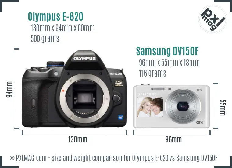 Olympus E-620 vs Samsung DV150F size comparison Olympus E-620 vs Samsung DV150F size comparison