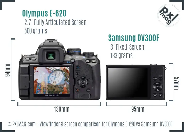 Olympus E-620 vs Samsung DV300F Screen and Viewfinder comparison