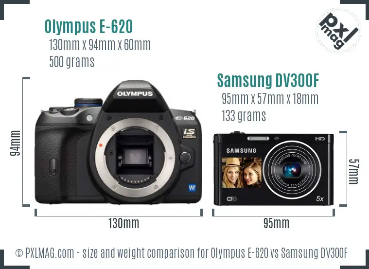 Olympus E-620 vs Samsung DV300F size comparison Olympus E-620 vs Samsung DV300F size comparison