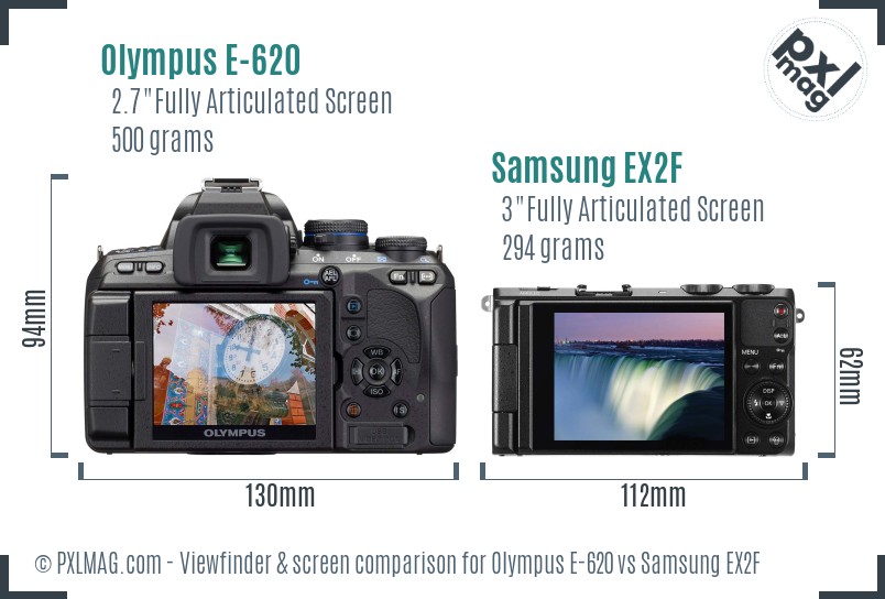 Olympus E-620 vs Samsung EX2F Screen and Viewfinder comparison