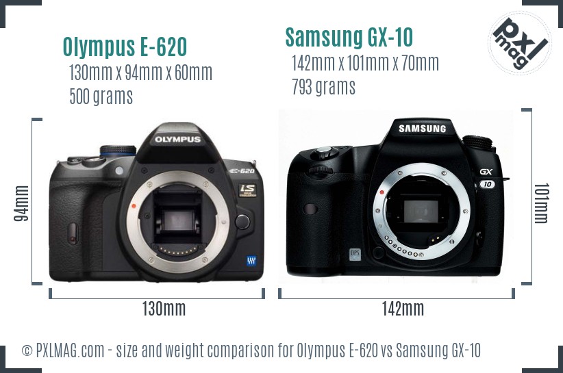 Olympus E-620 vs Samsung GX-10 size comparison