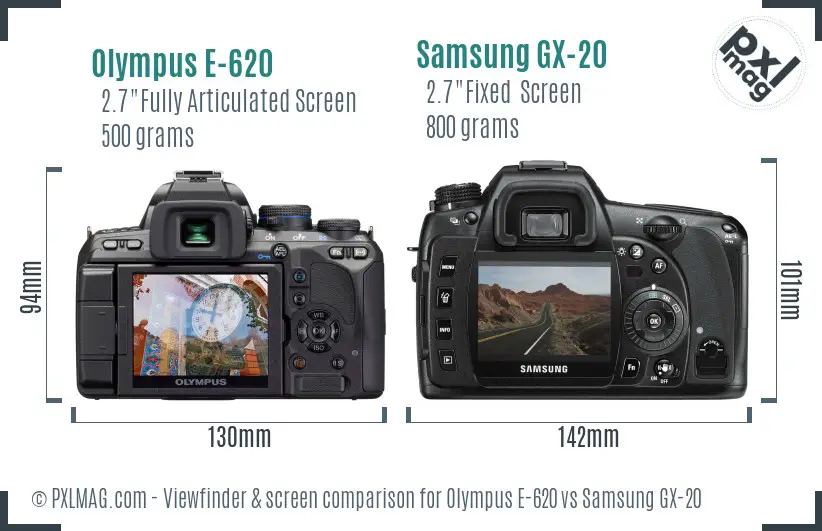 Olympus E-620 vs Samsung GX-20 Screen and Viewfinder comparison Olympus E-620 vs Samsung GX-20 Screen and Viewfinder comparison