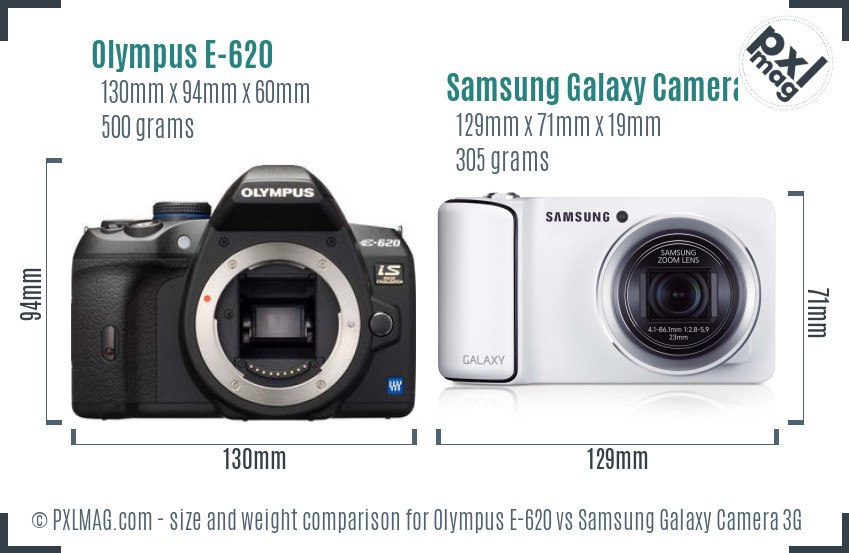 Olympus E-620 vs Samsung Galaxy Camera 3G size comparison