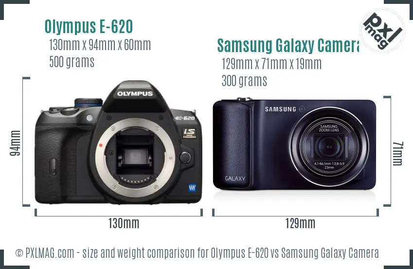 Olympus E-620 vs Samsung Galaxy Camera size comparison Olympus E-620 vs Samsung Galaxy Camera size comparison