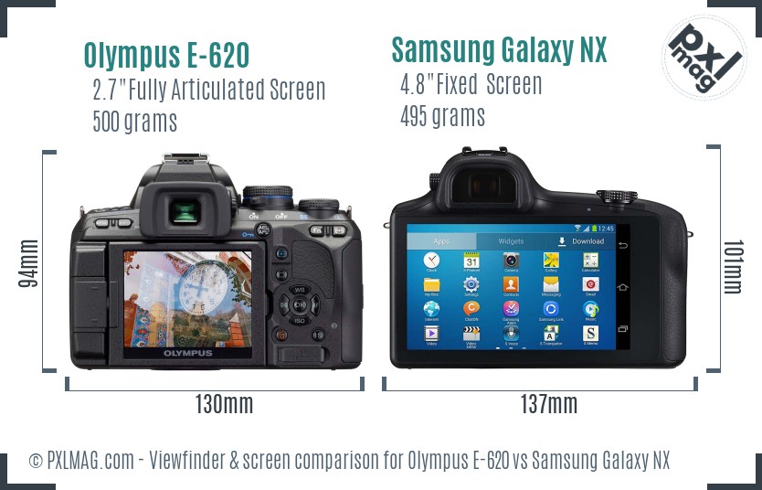 Olympus E-620 vs Samsung Galaxy NX Screen and Viewfinder comparison