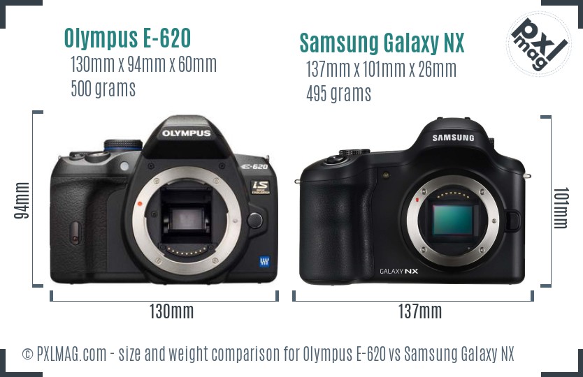 Olympus E-620 vs Samsung Galaxy NX size comparison